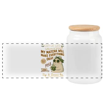 Cozy Cat Cafe My Matcha Will Make Everything Okay - Panorama Keksdose mit Holzdeckel - Weiß - Vorne