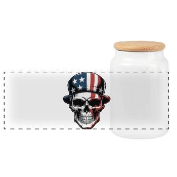 USA Totenkopf - Patriot Skull Design - Panoramic Cookie Jar with Wooden Lid - white - Front