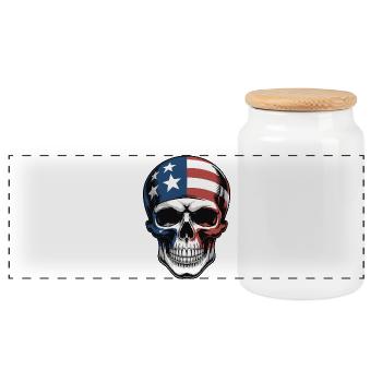 USA Totenkopf - Patriot Skull Design - Panoramic Cookie Jar with Wooden Lid - white - Front