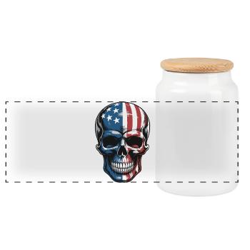 USA Totenkopf - Patriot Skull Design - Panoramic Cookie Jar with Wooden Lid - white - Front