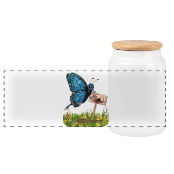 Papillon avec un signe pour plus de défi nature - Boîte à biscuits avec couvercle en bois - blanc - Devant