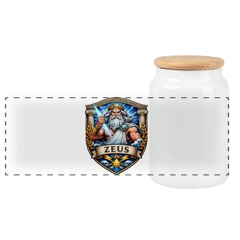 Zeus Thunderstorm Shield - Panoramic Cookie Jar with Wooden Lid - white - Front
