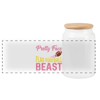 Bête du Flag Football - Citation drôle de joli visage - Boîte à biscuits avec couvercle en bois - blanc - Devant