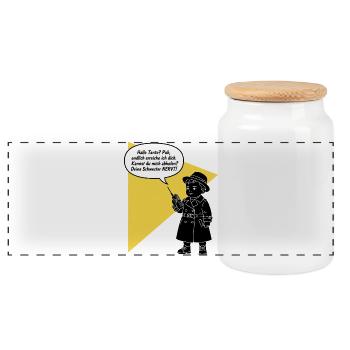 Hello aunt - pick up? Your sister is funny annoying - Panoramic Cookie Jar with Wooden Lid - white - Front