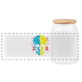 Skull - Panoramic Cookie Jar with Wooden Lid - white - Front