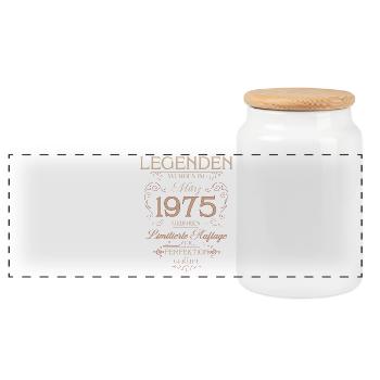 51st Birthday Gift March 1975 Vintage Retro - Panoramic Cookie Jar with Wooden Lid - white - Front