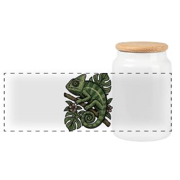 Caméléon dans le Royaume de la Feuille - Boîte à biscuits avec couvercle en bois - blanc - Devant