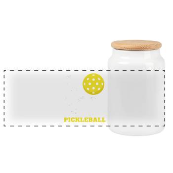 Love Pickleball - Paddle Sport Distressed  - Panoramic Cookie Jar with Wooden Lid - white - Front
