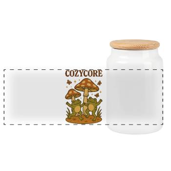 Cozycore Frösche & Pilze | Cottagecore - Panorama Keksdose mit Holzdeckel - Weiß - Vorne