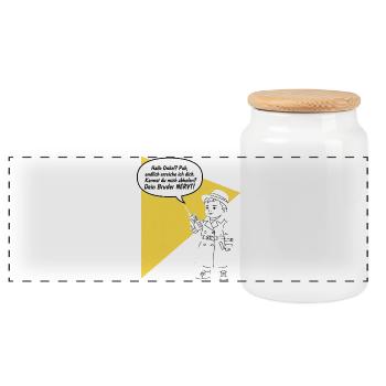 Hello uncle - pick up? Your brother is funny annoying - Panoramic Cookie Jar with Wooden Lid - white - Front