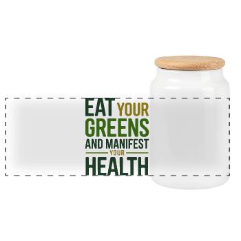 Naturopath Eat Your Greens Manifest Health Pro  - Panoramic Cookie Jar with Wooden Lid - white - Front