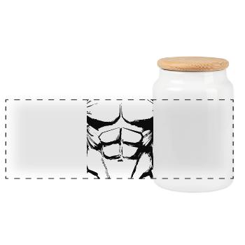 Anatomic Muscle Sketch - Cel Shaded Body Art - Panoramic Cookie Jar with Wooden Lid - white - Front
