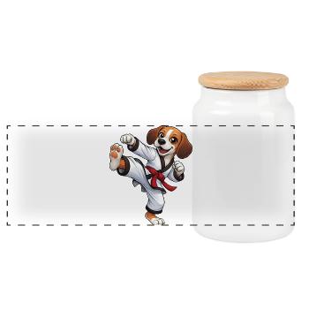 Beagle Dog Martial Arts Karate Japanese Tradition - Panoramic Cookie Jar with Wooden Lid - white - Front