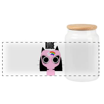 Rage Kitty Cat Protest - Panoramic Cookie Jar with Wooden Lid - white - Front