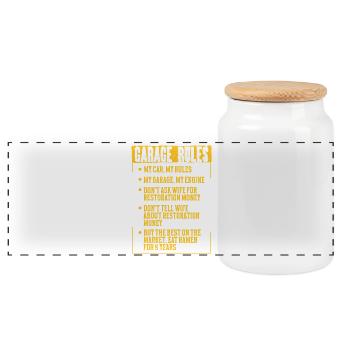 Car Restoration Garage Rules - Panoramic Cookie Jar with Wooden Lid - white - Front