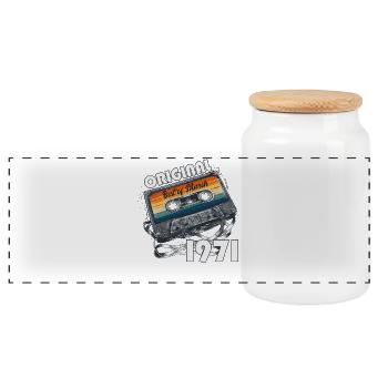55. Geburtstag Geschenk Mann Frau März 1971 - Panorama Keksdose mit Holzdeckel - Weiß - Vorne