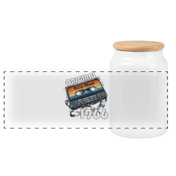 60th Birthday Gift Husband Wife March 1966 - Panoramic Cookie Jar with Wooden Lid - white - Front