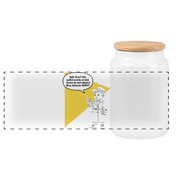Hello aunt - pick up? Your sister is funny annoying - Panoramic Cookie Jar with Wooden Lid - white - Front