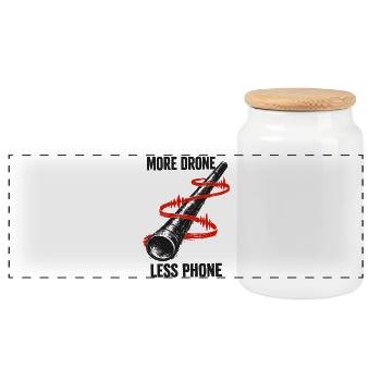 More Drone, Less Mobile Phone | Didgeridoo - Panoramic Cookie Jar with Wooden Lid - white - Front