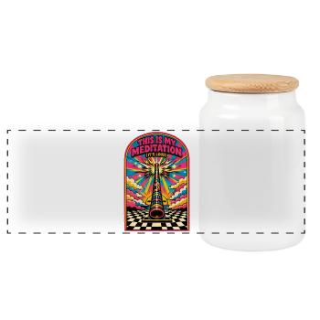 My Meditation Is Loud | Didgeridoo - Panoramic Cookie Jar with Wooden Lid - white - Front