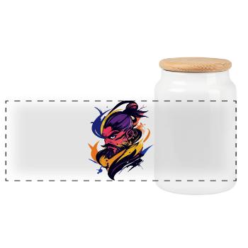 Guerrier samouraï dans un motif de manga kung-fu de tempête en couleur - Boîte à biscuits avec couvercle en bois - blanc - Devant