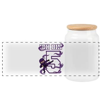 Je suis 5 ninjas 5e anniversaire Karaté violet - Boîte à biscuits avec couvercle en bois - blanc - Devant
