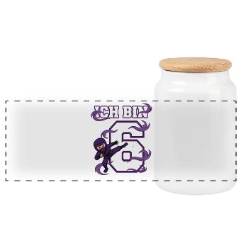 Je suis 6 Ninja 6e anniversaire Karaté Purple Karaté - Boîte à biscuits avec couvercle en bois - blanc - Devant