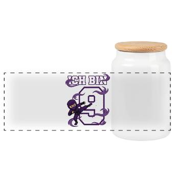 Je suis 9 ninjas 9 anniversaires Karaté violet - Boîte à biscuits avec couvercle en bois - blanc - Devant