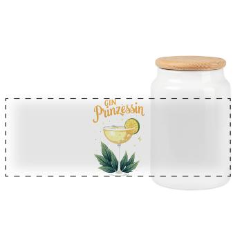 Gin Princess – Queen of Gin & Tonic - Panoramic Cookie Jar with Wooden Lid - white - Front