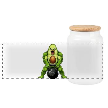 Avocado Kettlebell Fitness Cartoon Bodybuilding - Panoramic Cookie Jar with Wooden Lid - white - Front