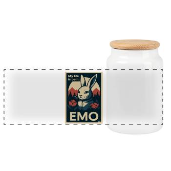 Emo Hase mit My Life is Pain Schriftzug - Panorama Keksdose mit Holzdeckel - Weiß - Vorne