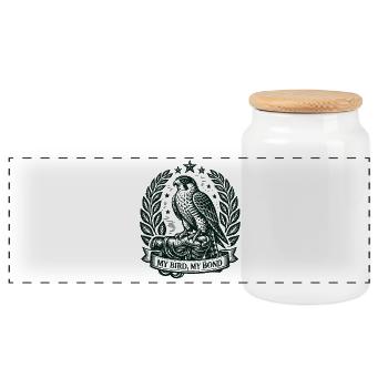 My Bird, Strong Bond | Falconry Bird of Prey - Panoramic Cookie Jar with Wooden Lid - white - Front