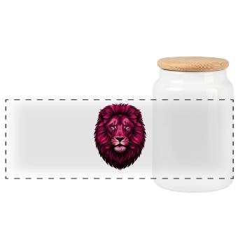 Lion rose avec crinière fleurie - Boîte à biscuits avec couvercle en bois - blanc - Devant