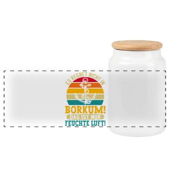 Borkum Island IT DOESN'T RAIN IN BORKUM Funny things - Panoramic Cookie Jar with Wooden Lid - white - Front