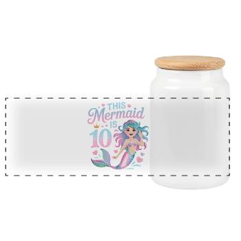 Mermaid 10th Birthday 10 Years - Panoramic Cookie Jar with Wooden Lid - white - Front