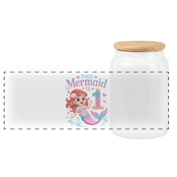 Mermaid 1st Birthday 1 Year - Panoramic Cookie Jar with Wooden Lid - white - Front