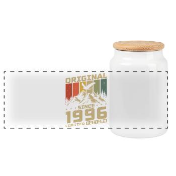 1996 Original Vintage Birthday Gift - Panoramic Cookie Jar with Wooden Lid - white - Front