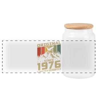 1976 Original Vintage Geburtstag Geschenk - Panorama Keksdose mit Holzdeckel - Weiß - Vorne