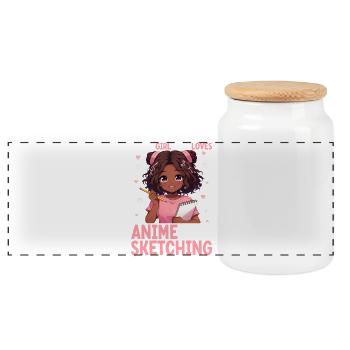 Just a girl who loves anime and draws afro - Panoramic Cookie Jar with Wooden Lid - white - Front