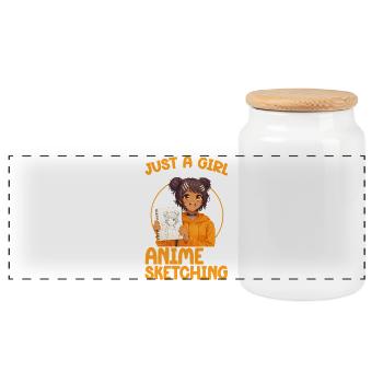 Just a girl who loves anime and draws afro - Panoramic Cookie Jar with Wooden Lid - white - Front