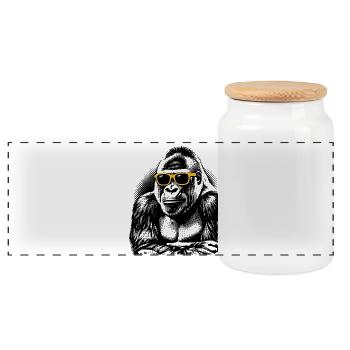 Gorilla Halftone – Neon Gelbe Sonnenbrille - Panorama Keksdose mit Holzdeckel - Weiß - Vorne