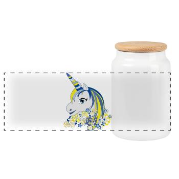 Licorne Bleu, Jaune Fantasy Florale - Boîte à biscuits avec couvercle en bois - blanc - Devant