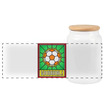 Buntglas-Fußball - Panorama Keksdose mit Holzdeckel - Weiß - Vorne