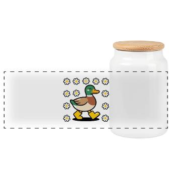 Patron de marguerite de canard colvert mignon en bottes de pluie - Boîte à biscuits avec couvercle en bois - blanc - Devant