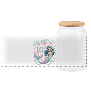 Mermaid 10th Birthday 10 Years - Panoramic Cookie Jar with Wooden Lid - white - Front