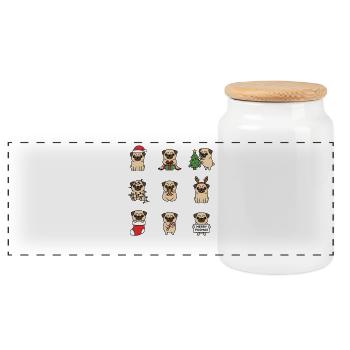 Joyeux Carlin, Noël drôle de carlin, - Boîte à biscuits avec couvercle en bois - blanc - Devant