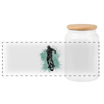 Artistic cycling, artistic cycling, indoor cycling - Panoramic Cookie Jar with Wooden Lid - white - Front