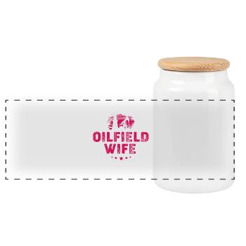 Oil Field Wife Oil Rig Oil Rig - Panoramic Cookie Jar with Wooden Lid - white - Front