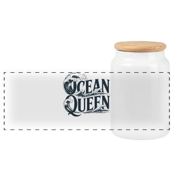 Ocean Queen - Waves Typography Design - Panoramic Cookie Jar with Wooden Lid - white - Front