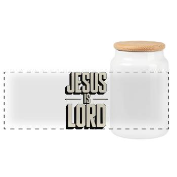 Jesus Is Lord - Christian Typo Design - Panoramic Cookie Jar with Wooden Lid - white - Front